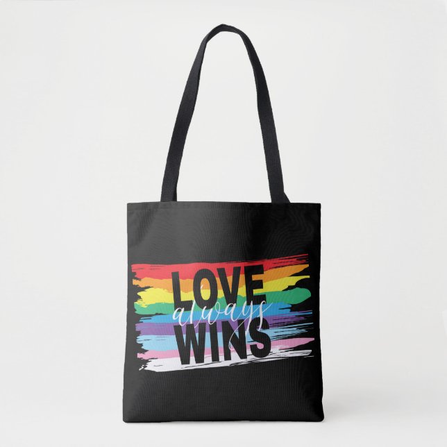 LGBTQIA Love always Wins, Rainbow Pride Tote Bag (Front)