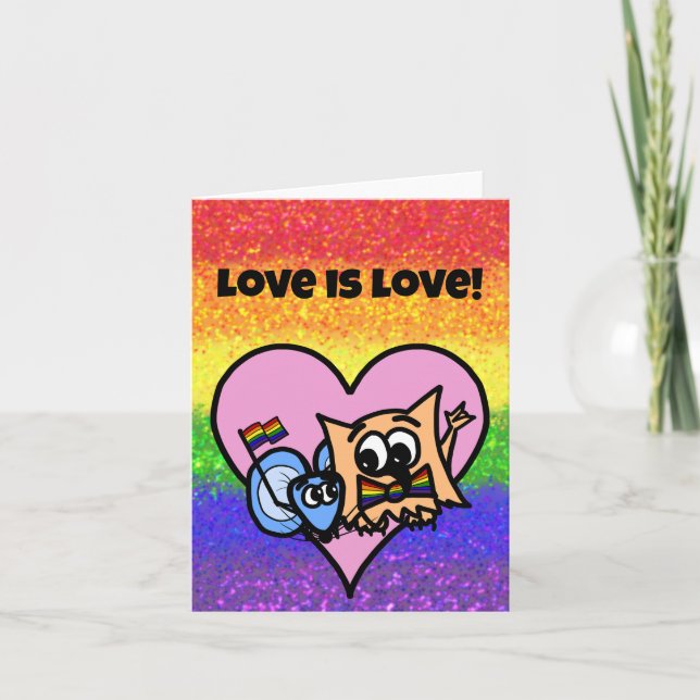 LGBTQIA Love is Love Pride Flag with Ollie & Miki Card (Front)
