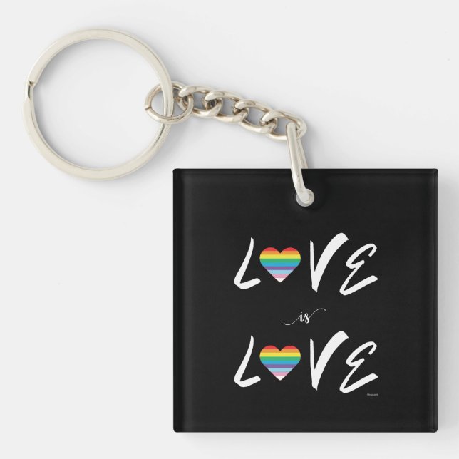 LGBTQIA Love Is Love, Pride, Rainbow Heart Keychain (Front)