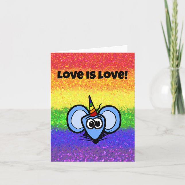 LGBTQIA Love is Love Rainbow with Miki-Corn Card (Front)