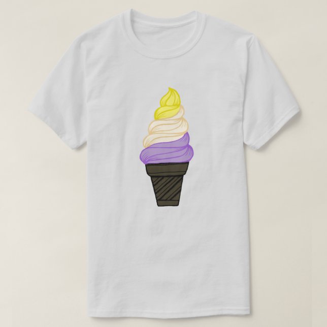 LGBTQIA+ Nonbinary Pride Soft Serve Ice Cream Cone T-Shirt (Design Front)