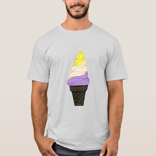 LGBTQIA Nonbinary Pride Soft Serve Ice Cream Cone T_Shirt