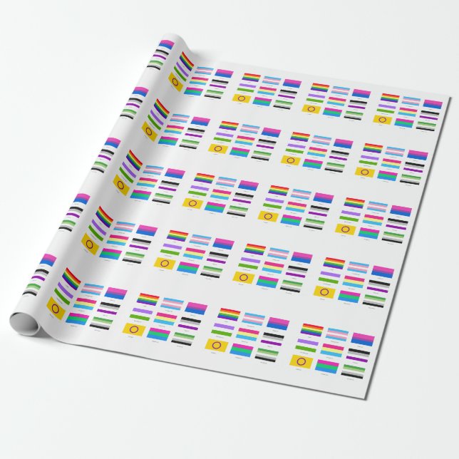 LGBTQIA Pride 9 x FLAGS  Rainbow Awareness Chic Wrapping Paper (Unrolled)