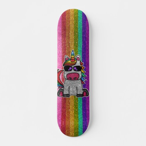 LGBTQIA Pride Flag Glitter Rainbow Unicorn Sk8r Skateboard