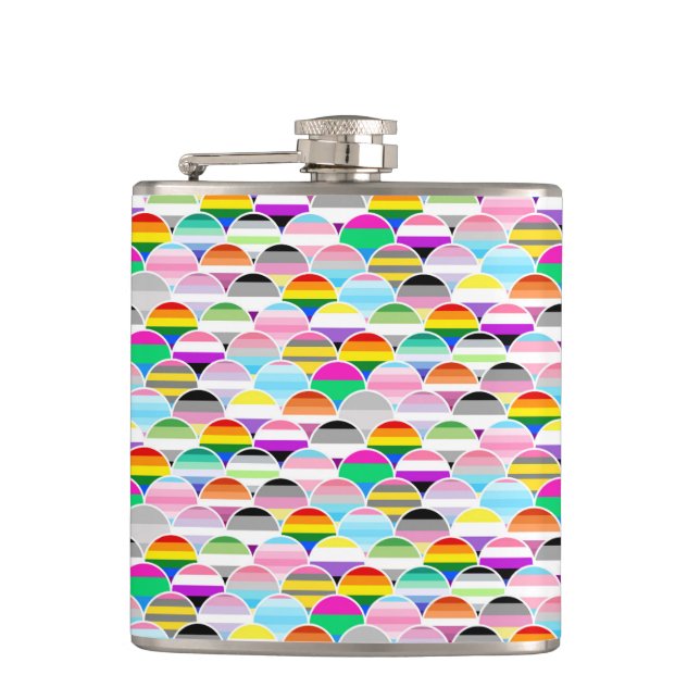 LGBTQIA+ Queer Scalloped Pride Flag Fans Flask (Front)