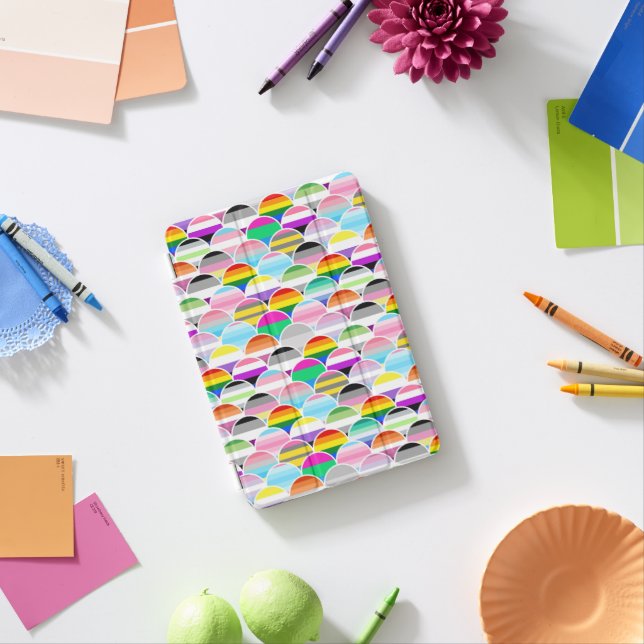 LGBTQIA+ Queer Scalloped Pride Flag Fans iPad Mini Cover (In Situ)