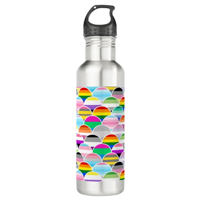 LGBTQIA+ Queer Scalloped Pride Flag Fans Stainless Steel Water Bottle (Front)