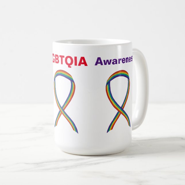 LGBTQIA Rainbow Awareness Ribbon Angel Coffee Mug (Front Right)