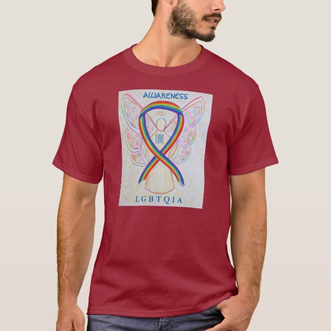 LGBTQIA Rainbow Awareness Ribbon Angel T-Shirt (Front)