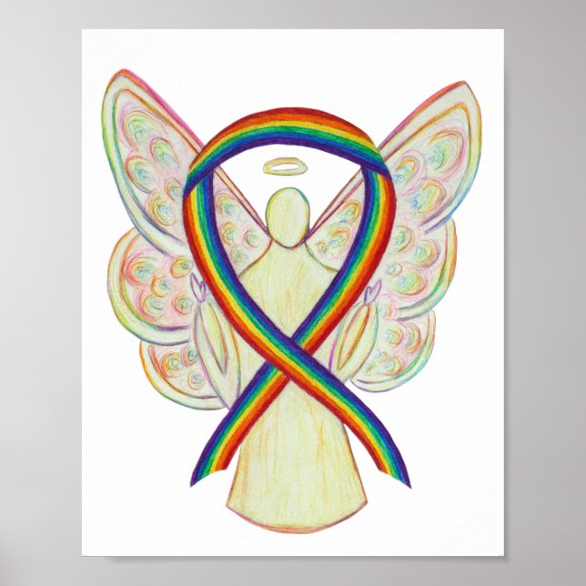LGBTQIA Rainbow Awareness Ribbon Poster Art Print (Front)
