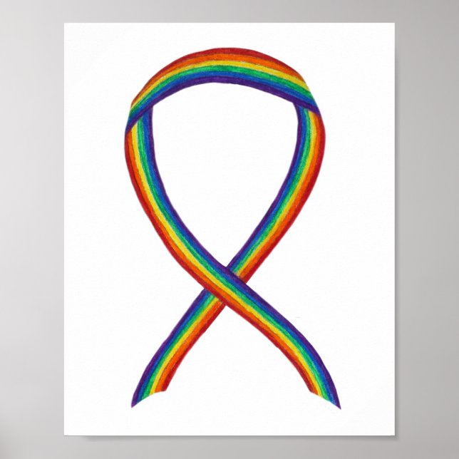 LGBTQIA Rainbow Awareness Ribbon Poster Art Print (Front)
