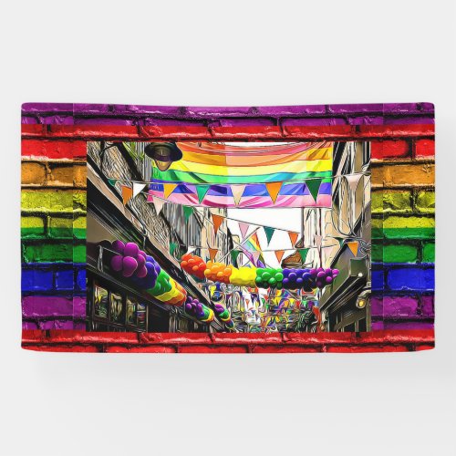 lgbtqia Rainbow Flags Brick Wall Rally Banner