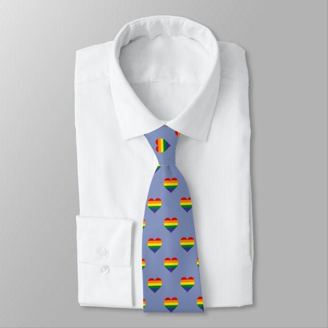 LGBTQIA+ Rainbow Pride Flag Hearts Pattern  Neck Tie (Tied)