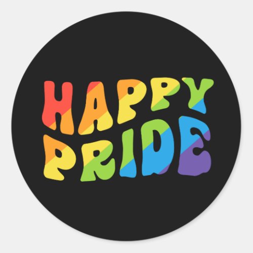 LGBTQIA Rainbow Retro Happy Pride Month Classic Round Sticker