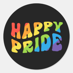 LGBTQIA Rainbow Retro Happy Pride Month Classic Round Sticker