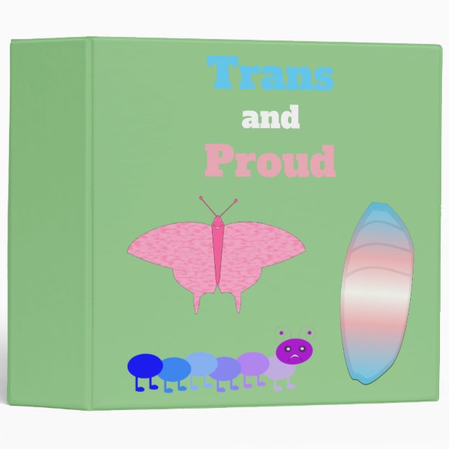 LGBTQIA Transgender Pride Caterpillar to Butterfly 3 Ring Binder (Front/Spine)
