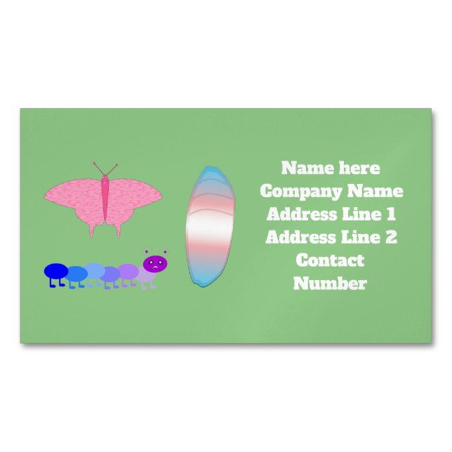 LGBTQIA Transgender Pride Caterpillar to Butterfly Business Card Magnet (Front)