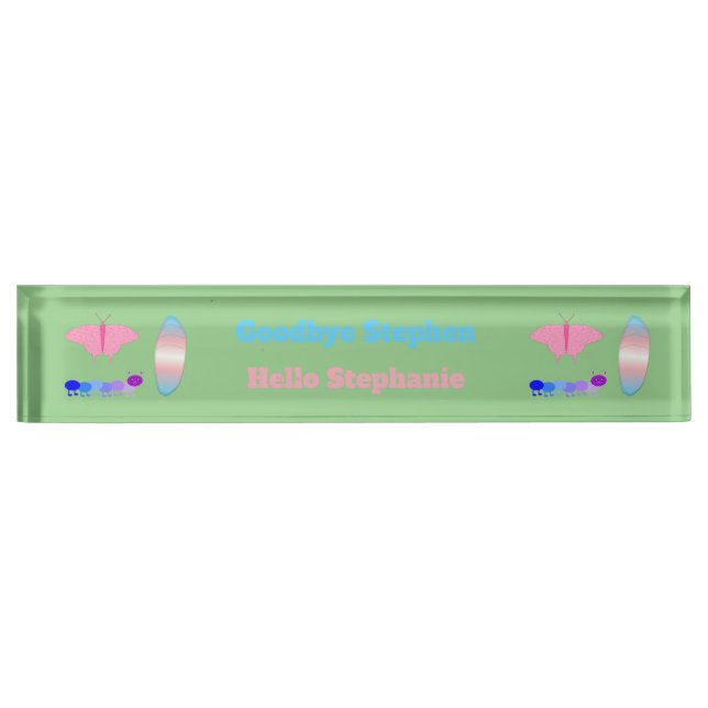 LGBTQIA Transgender Pride Caterpillar to Butterfly Desk Name Plate (Front)