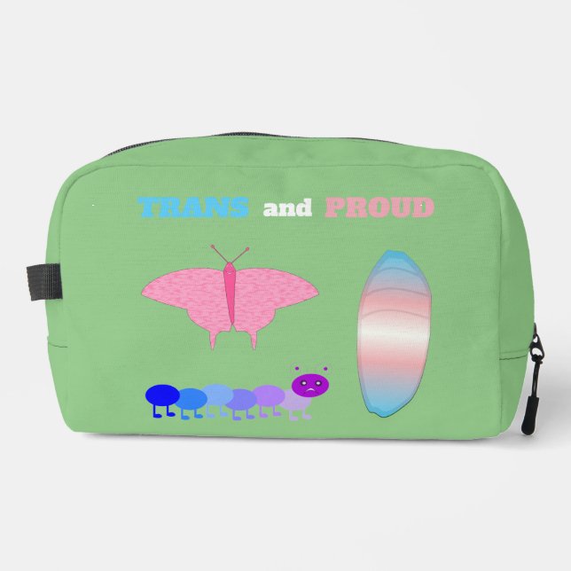 LGBTQIA Transgender Pride Caterpillar to Butterfly Dopp Kit (Front)