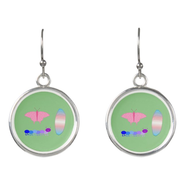 LGBTQIA Transgender Pride Caterpillar to Butterfly Earrings (Front)