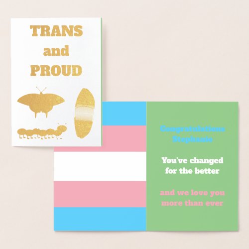 LGBTQIA Transgender Pride Caterpillar to Butterfly Foil Card