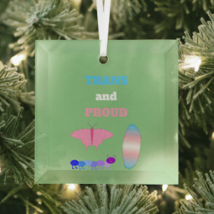 LGBTQIA Transgender Pride Caterpillar to Butterfly Glass Ornament