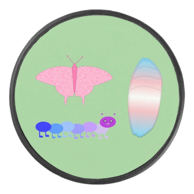 LGBTQIA Transgender Pride Caterpillar to Butterfly Hockey Puck (Front)