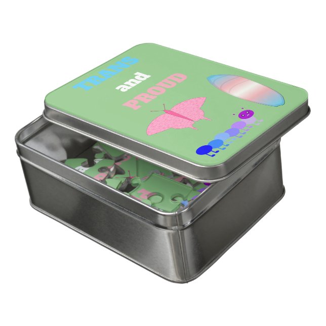 LGBTQIA Transgender Pride Caterpillar to Butterfly Jigsaw Puzzle (Lid Open)