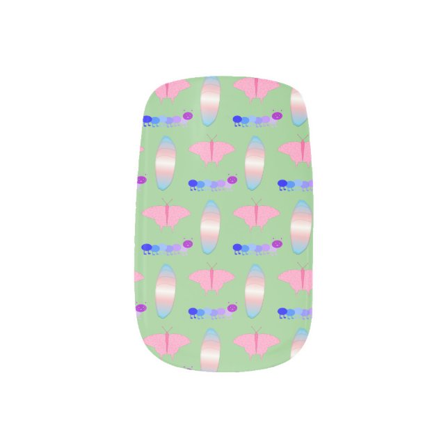LGBTQIA Transgender Pride Caterpillar to Butterfly Minx Nail Art (Left Thumb)