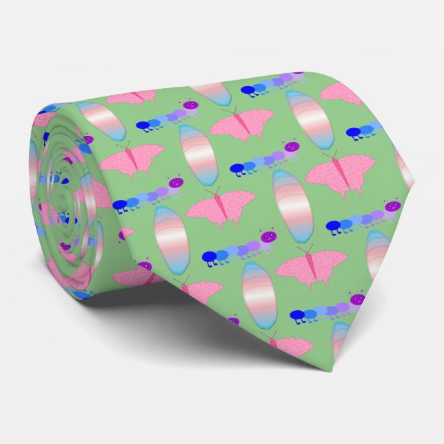 LGBTQIA Transgender Pride Caterpillar to Butterfly Neck Tie (Rolled)