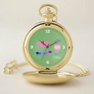 LGBTQIA Transgender Pride Caterpillar to Butterfly Pocket Watch