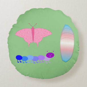 LGBTQIA Transgender Pride Caterpillar to Butterfly Round Pillow