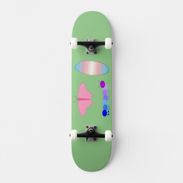 LGBTQIA Transgender Pride Caterpillar to Butterfly Skateboard (Front)