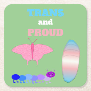 LGBTQIA Transgender Pride Caterpillar to Butterfly Square Paper Coaster