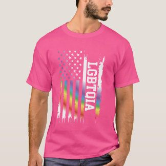 Lgbtqia United States Distressed Rainbow w US Flag T-Shirt