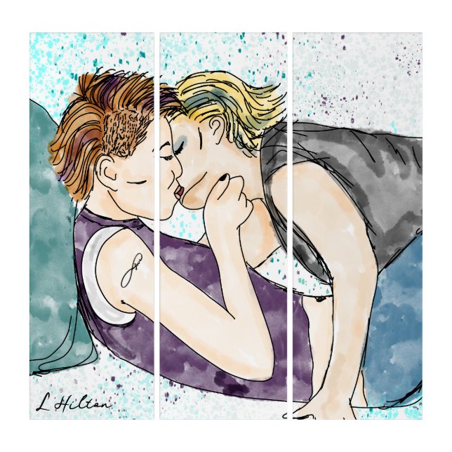 LGBTQIA+ Women Kissing Watercolor Art  (Front)