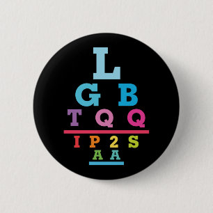 LGBTQQIP2SAA Gay Pride Eye Chart Acronym Button
