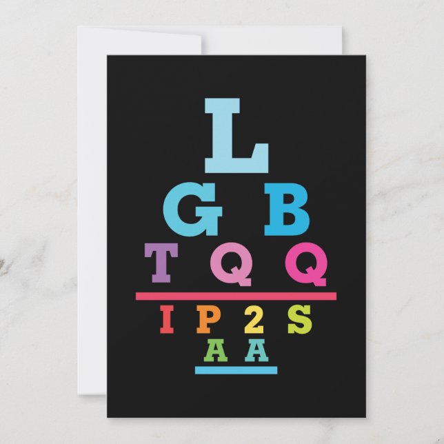 LGBTQQIP2SAA Gay Pride Eye Chart Acronym Holiday Card (Front)