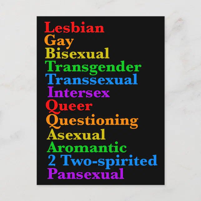 Lgbttiqqaa2p Pride Diversity Rainbow Lgbtq Acronym Postcard Zazzle