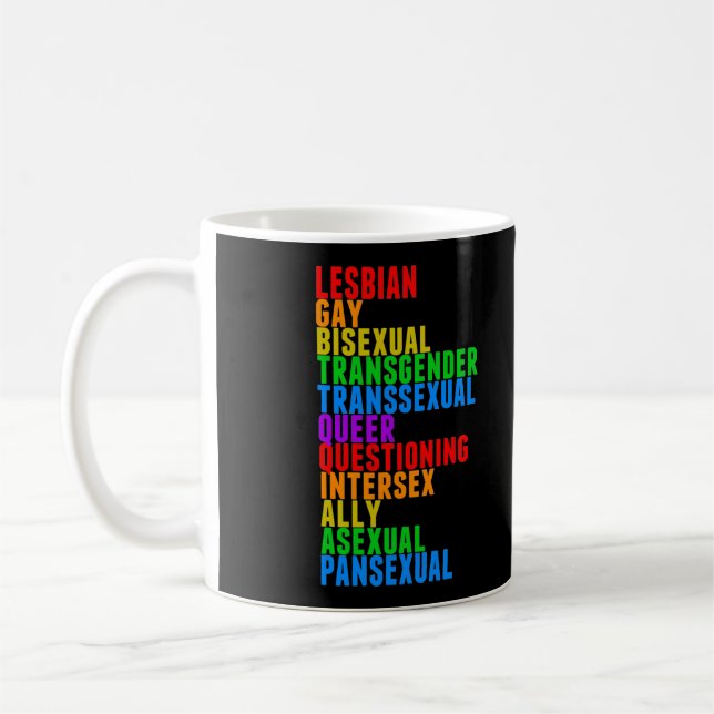 LGBTTQQIAAP Pride Diversity Rainbow Acrostic Coffee Mug (Left)
