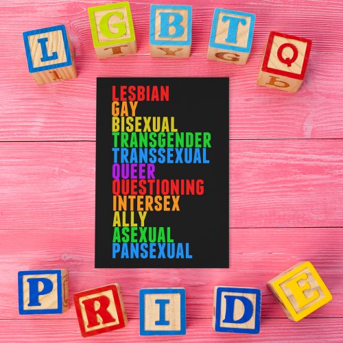LGBTTQQIAAP Pride Diversity Rainbow Acrostic Postcard