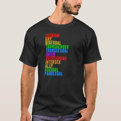 LGBTTQQIAAP Pride Diversity Rainbow Acrostic T_Shirt