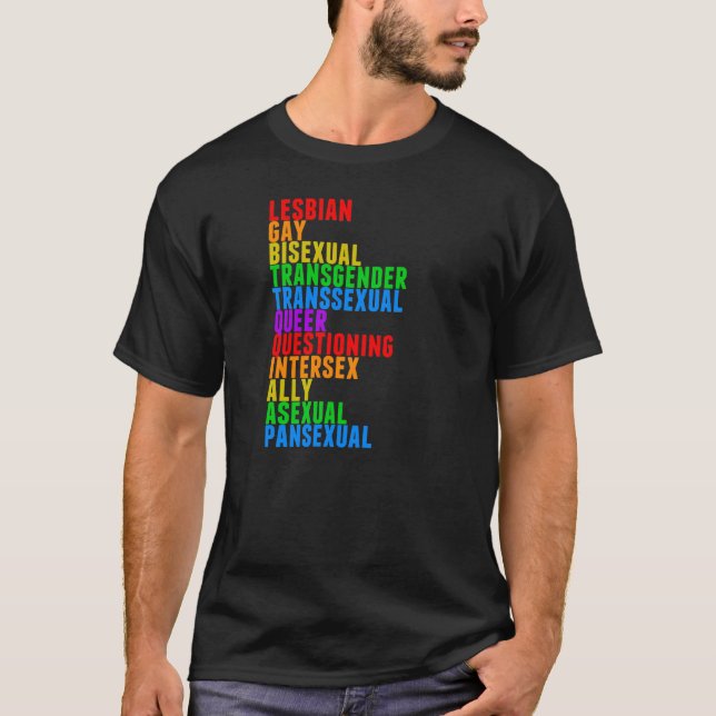 LGBTTQQIAAP Pride Diversity Rainbow Acrostic T-Shirt (Front)