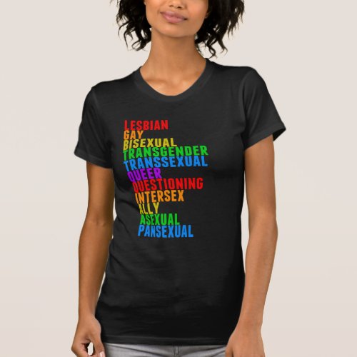 LGBTTQQIAAP Pride Diversity Rainbow Acrostic T_Shirt