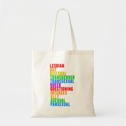 LGBTTQQIAAP Pride Diversity Rainbow Acrostic Tote Bag