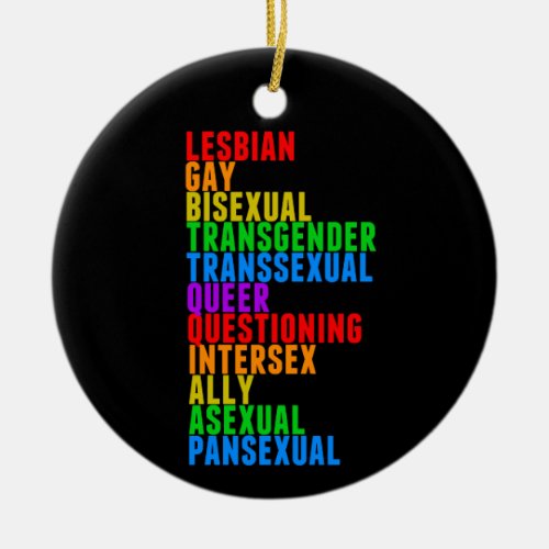 LGBTTQQIAAP Pride Diversity Rainbow Christmas Ceramic Ornament