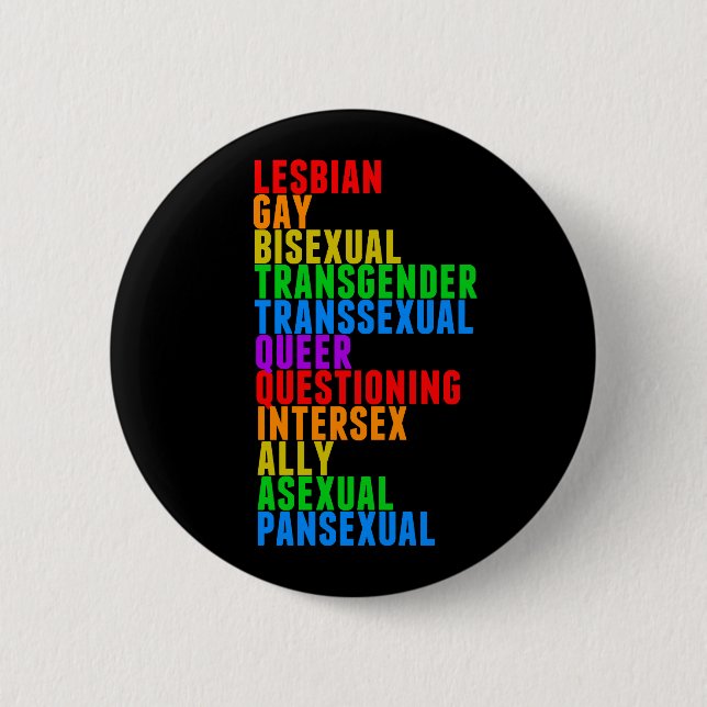 LGBTTQQIAAP Pride Rainbow Acrostic Diversity Queer Button (Front)