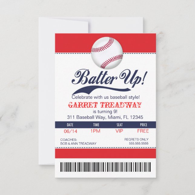LGC Batter Up Baseball Ticket 2nd Version Invitation (Front)