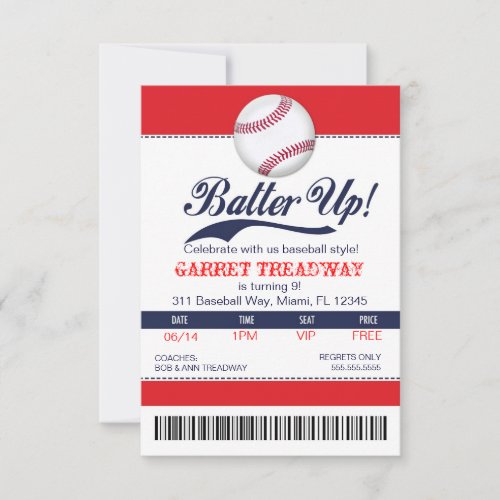LGC Batter Up Baseball Ticket 2nd Version Invitation