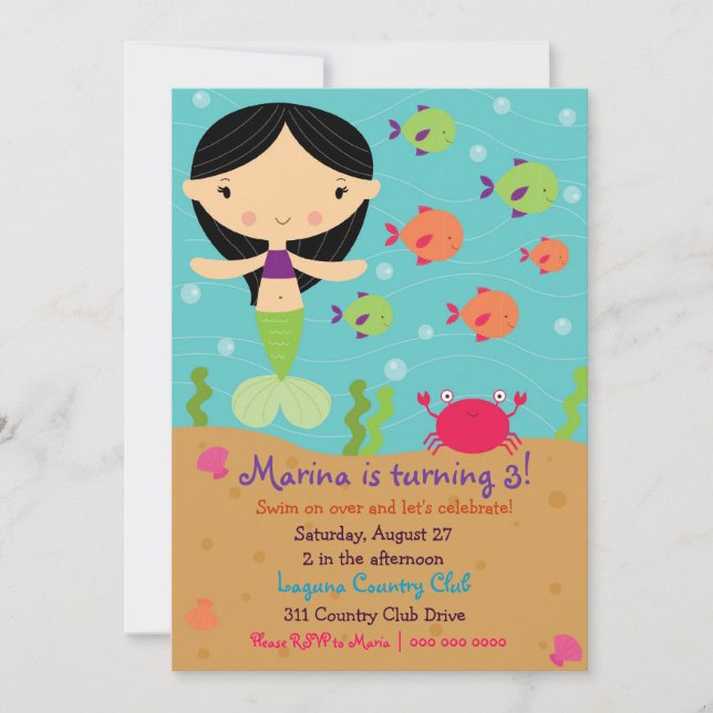 LGC | The Merry Mermaid | Brunette Invitation (Front)
